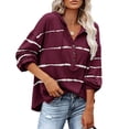 thumbnail image 2 of Blusa manga larga V cuello raya patrón botón cordón con capucha Casual Tops para Mujer, 2 of 6