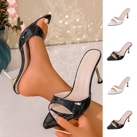 Miluxas Women's Leather Pointed Open Toe Stilettos Heel Slide Sandals Classy Comfortable Slingback Slip On High Heel Dress Sandals for Wedding Prom Party White 9.5(43)