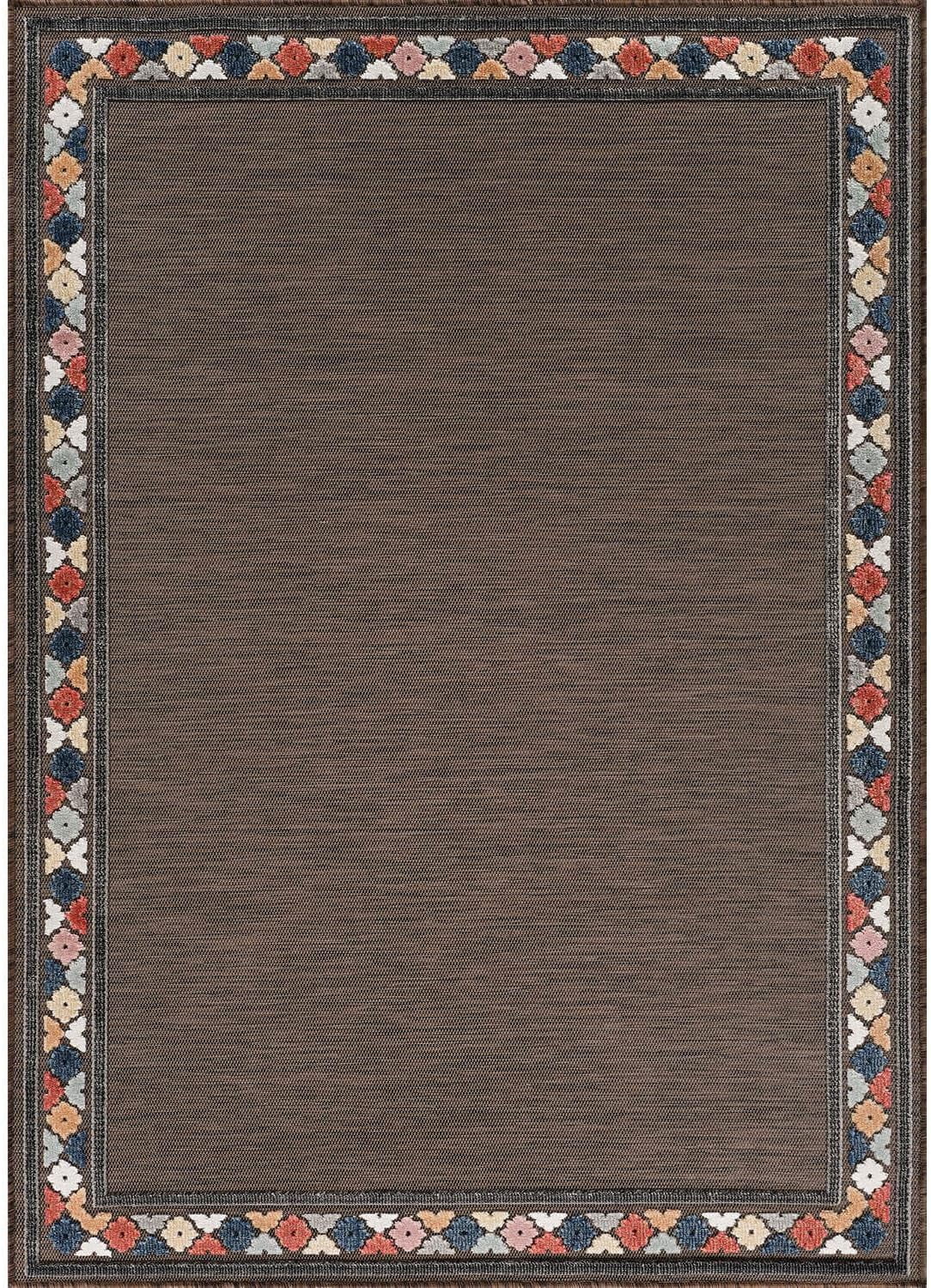 Beverly Rug Outdoor / Indoor Area Rugs Patio Porch Garden Carpet Bordered/Brown 5x7