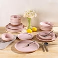 thumbnail image 4 of AmorArc Ceramic Dinnerware Sets for 8, 24 Pieces Handpainted Speckled Plates and Bowls Set with Rustic Terracotta Underside, Scratch Resistant Stoneware Dishes Set, Dishwasher & Microwave Safe, Pink, 4 of 9