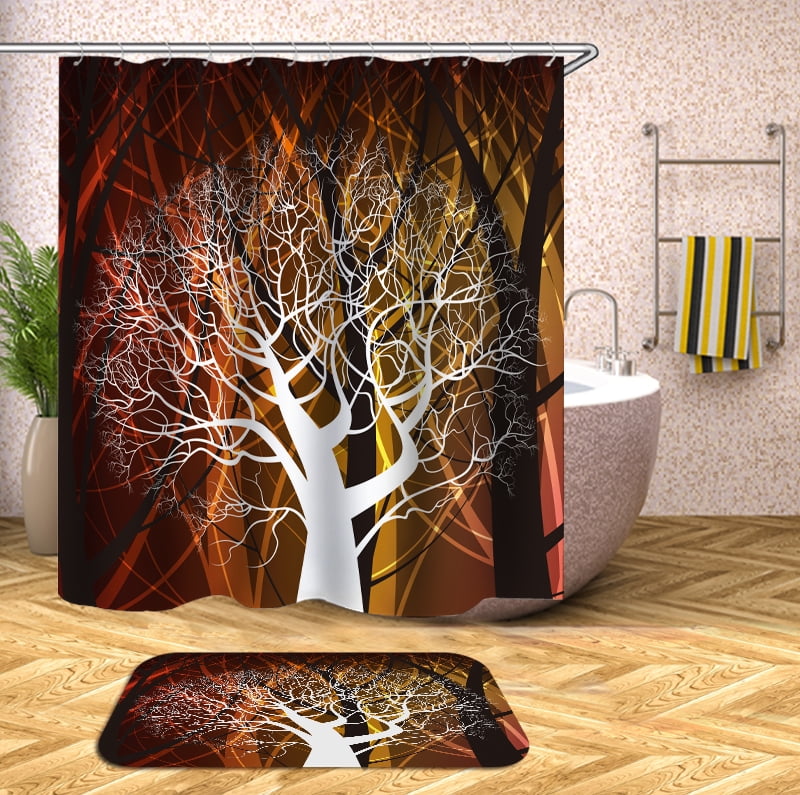 Life Tree Print Shower Curtain Bathroom Waterproof Bath Curtain Decor 