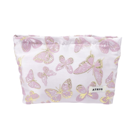 Unique Bargains 1 Pc Butterfly Print Drawstring Makeup Bag for Vacation Business Travel Polyester pink