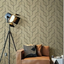Geometry Hexagon Stripped Peel and Stick Wallpaper Vinyl Contact Paper Decorative 17.72" X 9.8ft, Black and Yellow