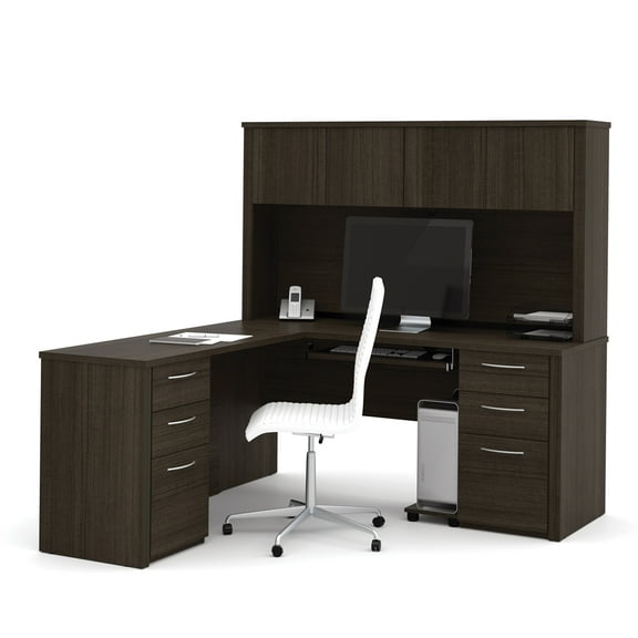 Bestar Embassy 66" L-Desk with Hutch in Dark Chocolate