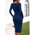 thumbnail image 4 of Vestido PRETTYGARDEN Midi Fruncido de Manga Larga Azul Marino XL, 4 of 8