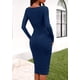 thumbnail image 4 of Vestido PRETTYGARDEN Midi Fruncido de Manga Larga Azul Marino XL, 4 of 8
