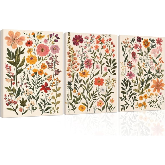 FCCUYE 3Pcs Colorful Wildflower Wall Art Boho Floral Canvas Posters Botanical Prints Flowers Painting Wildflower Nursery Pictures Wall Decor for Living Room Bedroom Unframed
