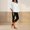 White 07, variant on Karymi Shirts for Women 2-Piece Linen Blend Outfit, Crew Neck 3/4 Sleeve Loose Top Solid Cropped Capri Leggings with Cutout Detail, Casual Set Blouses for Women