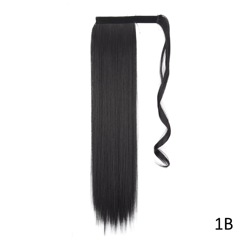Synthetic 34 Inch Long Straight Ponytail Hair Extensions Natural Brown Wrap Around Clip In Pony Tail Hairpiece For Women