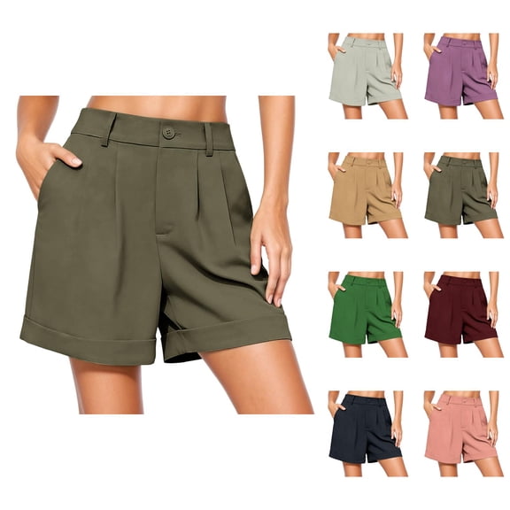 Shorts for Women 2026 Summer Elastic High Waist Wide Leg Dressy Casual Office Work Shorts with Pockets