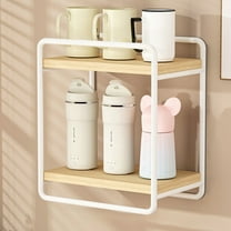 Hovmgk Wall Mounted Cup Rack, No Punch Bathroom Organizer, Double Layer Iron & Wood Shelving, Sturdy Storage for Sundries, Easy Installation, Versatile Bathroom Cabinet for Home