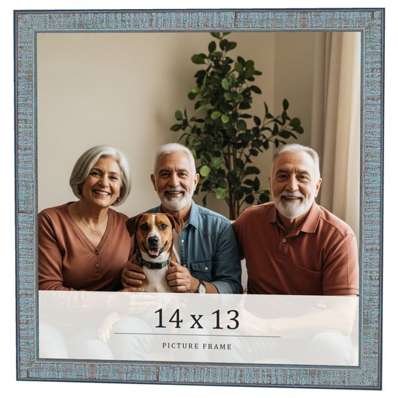 14x13 Frame Blue Scuffed Farm Board Solid Wood Picture Frame Width 0.75 Inches | Interior Depth 0.5
