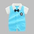thumbnail image 2 of ZACPNCV Infant Newborn Baby Boys Gentleman Suit Bowtie Romper Color Block Short Sleeve Outfids Jumpsuit Clothes Baby Bodysuits Blue 18-24 Months, 2 of 4