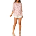 thumbnail image 3 of INSPIRE CHIC Women's Tops 3/4 Sleeves Ruffle Hem Floral Chiffon Shirt Blouses L Pink Orange, 3 of 8