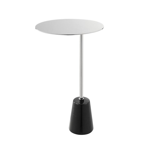Benjara Frank 21" Side End Table- Oval Chrome Steel Top- Genuine Marble Base