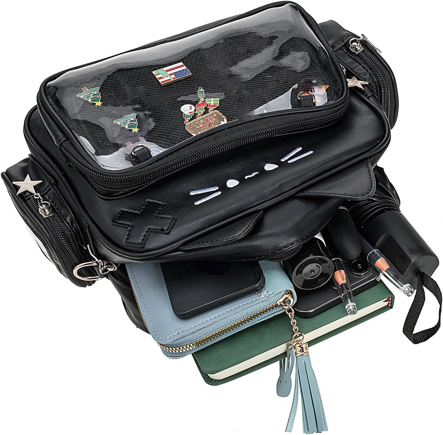 Kwuty Kawaii Ita Bag Backpack Crossbody Bag Cat Shoulder Bags Multi-Purpose Pin Display with Insert