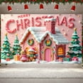 thumbnail image 6 of Pink Theme Christmas Banner Gingerbread House Design Holiday Banner Candy Cane Pattern Snowy Roof Xmas Banner for Christmas Party Indoor Decoration Family Gathering, 6 of 9