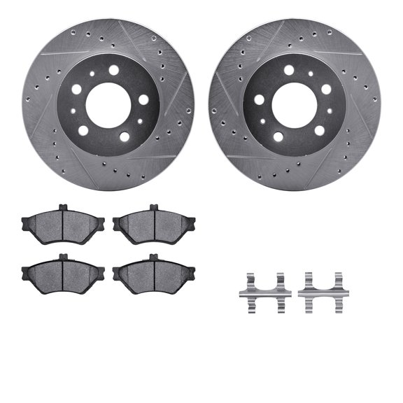 Dynamic Friction Company Front Brake Rotors-Drilled and Slotted-Silver with 5000 Advanced Brake Pads includes Hardware 7512-56058