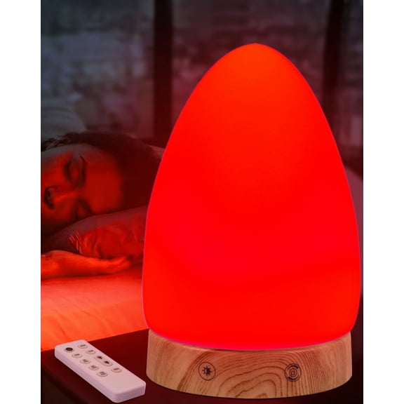 Red Light Night Light Lamp for Sleep, Red Nightlight Desk Lamp with 670nm Wavelength Multi-Color and Brightness Options Remote Control USB Charging Elegant Design