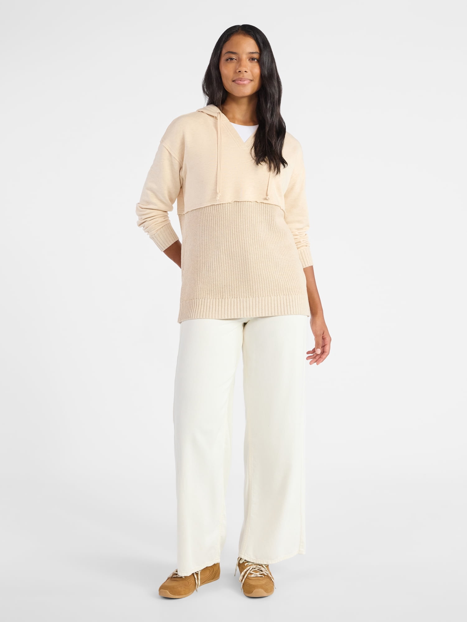 Time and Tru Women's and Women's Plus Fashion Mixed Media Hoodie, Sizes XS-4X