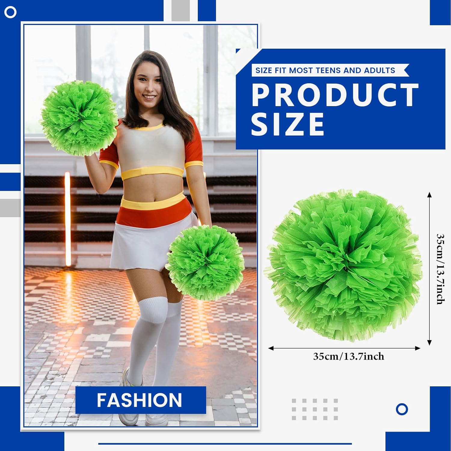 12 PCS pom poms Cheerleading,13.8inch Sports Team Spirits Cheering Squad Dance Training with Finger Rings