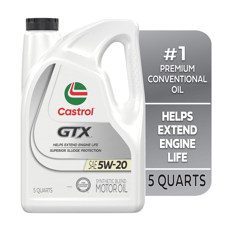 4 pack) Castrol GTX 5W-20 Synthetic Blend Motor Oil, 5 Quarts 4 pack) Castrol GTX 5W-20 Synthetic Blend Motor Oil, 5 Quarts