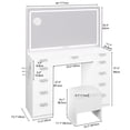 thumbnail image 4 of Dextrus Elegant Vanity Desk Set with Large LED Mirror & Power Outlet - Makeup Vanity with 11 Drawers and Magnifying Glass, 46" Vanity with Storage Bench for Bedroom, White, 4 of 5