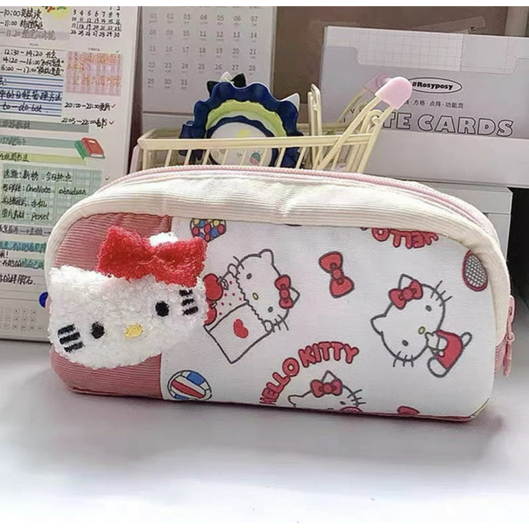 Sanrio Large Capacity Pencil Case Kawaii Transparent Cosmetic Bag Hello  Kitty Pen Case Cute Student School