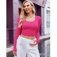 thumbnail image 2 of Ekouaer Long Sleeve Crop Tops for Women Scoop Neck Lightweight Basic Base Layer Thermal Undershirts Shirts Hot Pink, 2 of 6