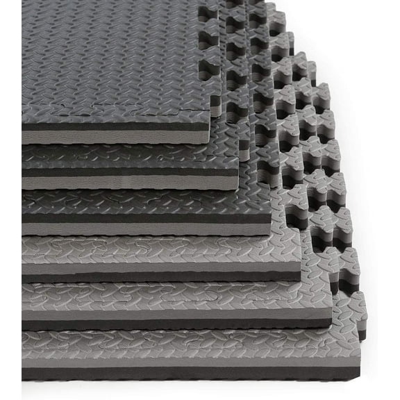 Xspec 1" Extra Thick Interlocking Home Gym Foam Floor Mat Reversible Tiles (24" x 24") | 12 Pieces, 48 Square feet | Protective Flooring for Work Out Exercise