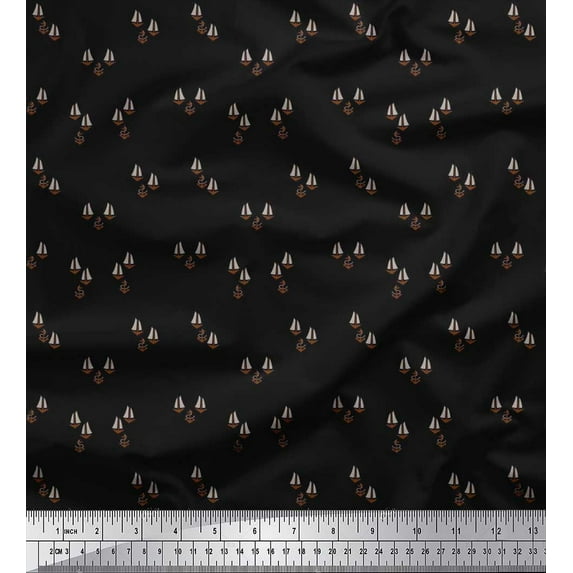 Soimoi Georgette Viscose Fabric Yacht & Anchor Hook Nautical Fabric Prints by Yard 42 Inch Wide