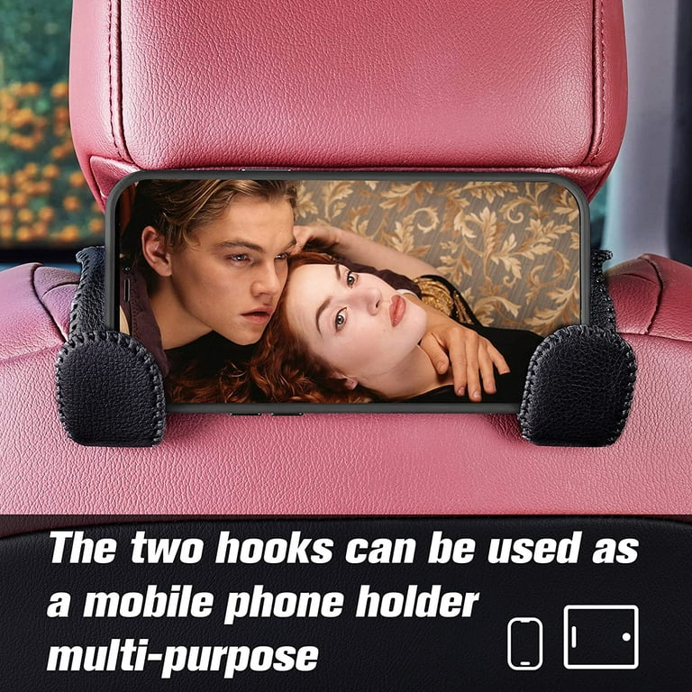  Headrest Hooks for Car, Car Headrest Hooks for Purses and Bags,  Upgraded 3 in 1 Cars Back Seat Head Rest Hanger Vehicle Leather Organizer  Storage Holder Hook Matching Cars Interior, 2-Pack