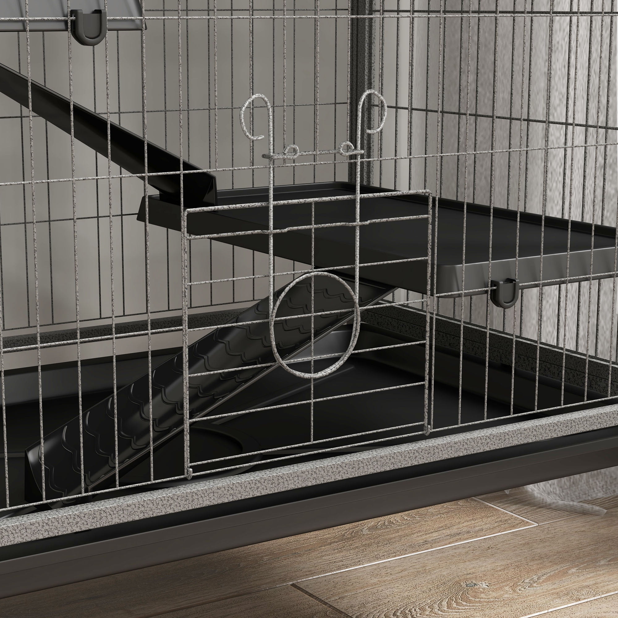 PawHut Rolling Small Animal Cage Pet for Rabbits, Chinchillas, Ferret with Wheels, Hammock, 6 Platforms and Removable Tray, Gray