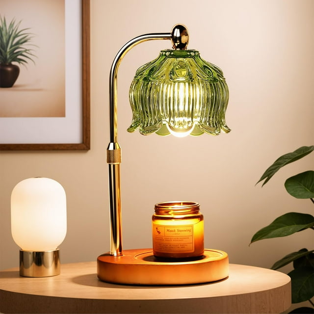 Lámpara calentadora de velas GEEZO Electric con temporizador y regulador de intensidad con base de madera