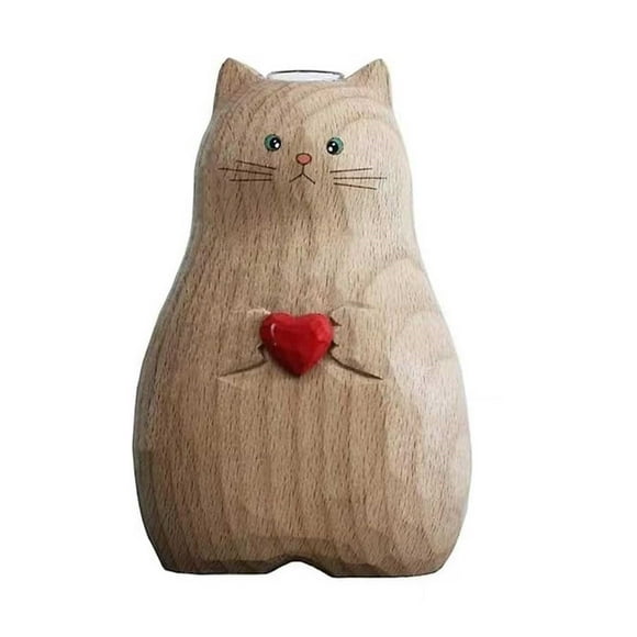 HJQEQVD Handcrafted Solid Wood Cat Vase & Statue - Modern Shelf Decor for Cat Lovers, Unique Home Office Mantelpiece Accent for Living Room Decor and Gift Presentation