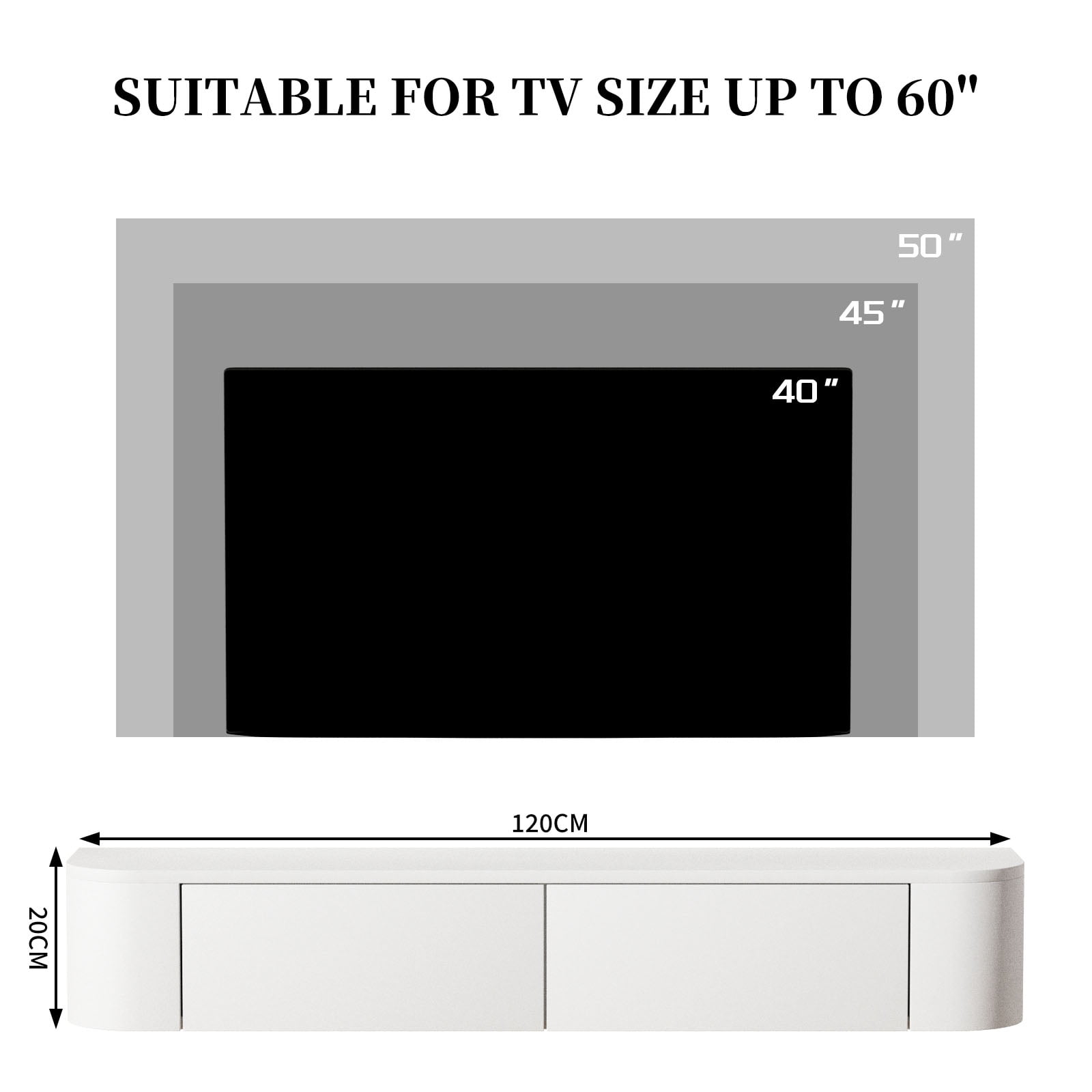 Wall Mounted Floating TV Stand Modern Media Console with 2 Silent Doors for Living Room Home Office (White 120CM/47.2'')