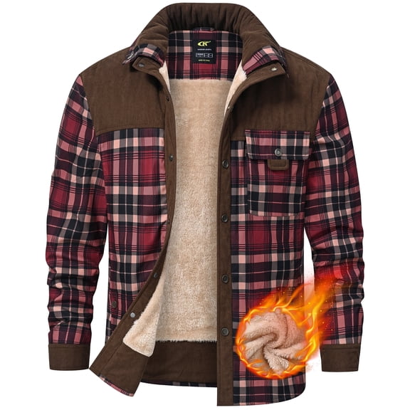 Xidunhg Men's Long Sleeve Sherpa Lined Shirt Jacket Flannel Plaid Fleece Coats