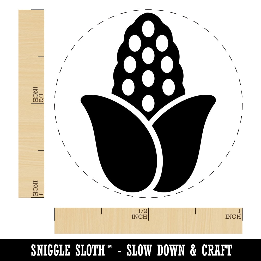 Peeled Corn on the Cob Self-Inking Rubber Stamp Ink Stamper - Brown Ink - Medium 1 Inch
