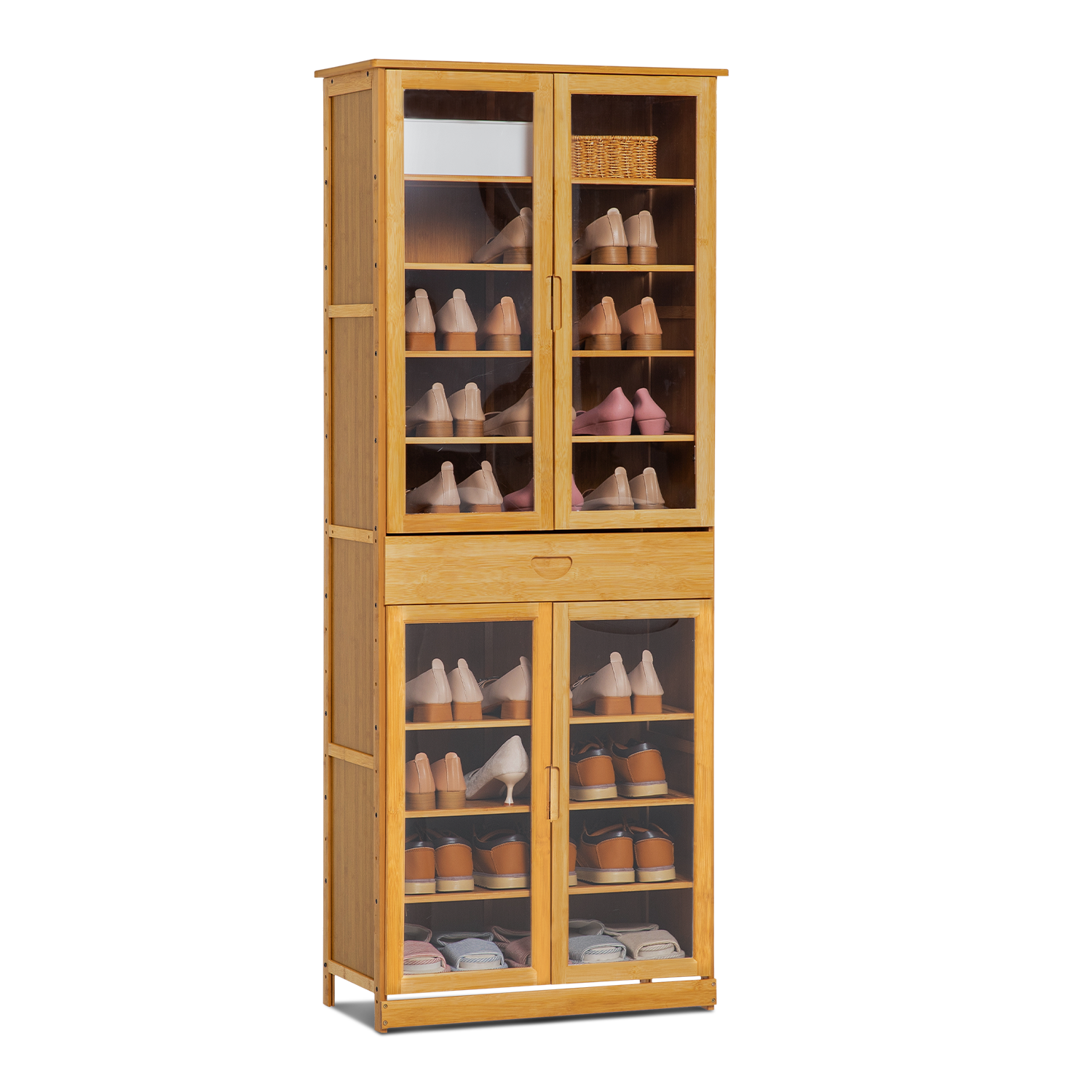 MoNiBloom Bamboo 10 Tiers 1 Drawer Tall Shoe Cabinet, 36 Pairs Sneakers Storage Shelf, Natural, for Entryway - image 1 of 11