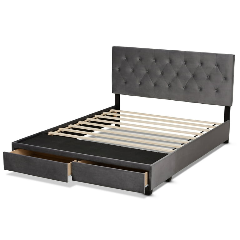 Baxton Studio Caronia Modern and Contemporary Grey Velvet Fabric Upholstered 2-Drawer King Size Platform Storage Bed Baxton Studio Caronia Modern and Contemporary Grey Velvet Fabric Upholstered 2-Drawer King Size Platform Storage Bed