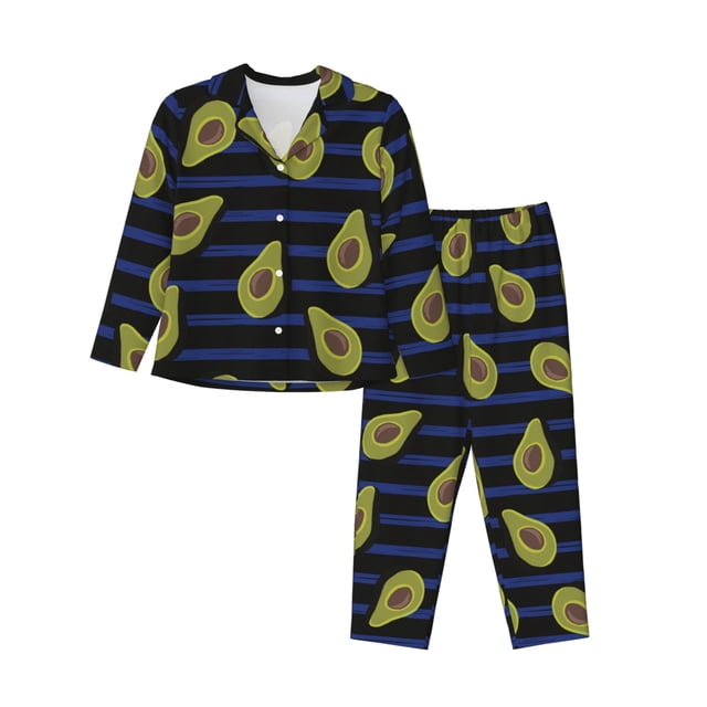 Balery Avocado Conjunto de Pijama con Estampado para Mujer, Conjunto de Dos Piezas con Manga Larga, Ropa de Dormir Suave con Bolsillos, Pijamas Cómodos-Small