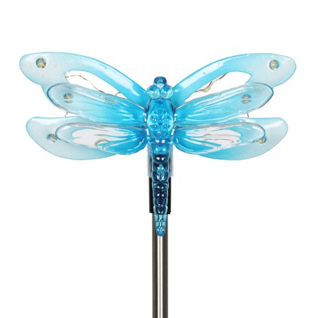 Solar Acrylic And Metal Dragonfly Wings W 12 Led Garden Stake Blue