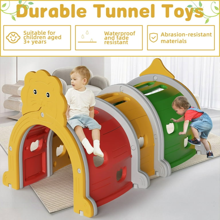 Xjd Climbing Tunnel for Kids Climb and Crawl Toy Indoor Outdoor Toddler Play Structure for 3 6 Years Old 3 Sections for Daycare Preschool Lion