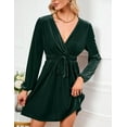 thumbnail image 3 of Women's Christmas Casual Wrap Flared Midi Dresses Wedding GuestTea Dresses A-Line Swing V-Neck Long Sleeve Waistband Dresses, 3 of 8