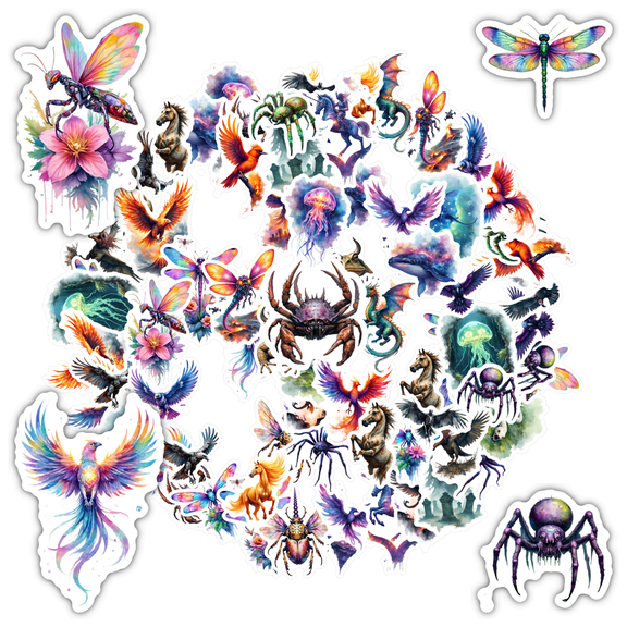 35pcs-50pcs Fantasy Stickers Animal Enchanted Stickers Mythical Decals for Laptops Notebooks Suitcases