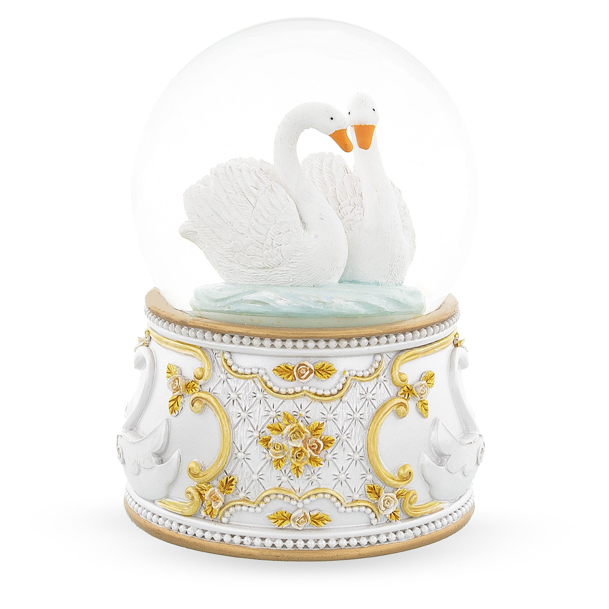 BestPysanky Two White Swans in Love Snow Globe
