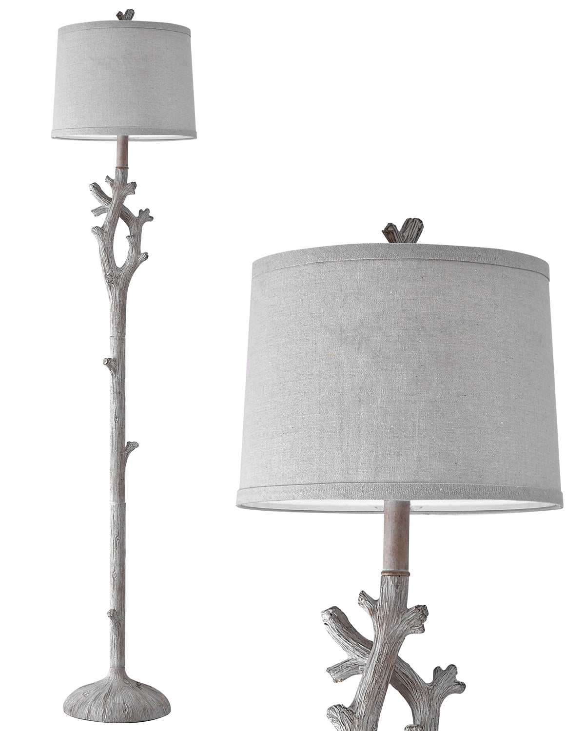 Oneach 59.75" Farmhouse Floor Lamp with Lamp Shade,Retro Tree Trunk Deco Standing Lamp for Bedroom, Living Room, Office
