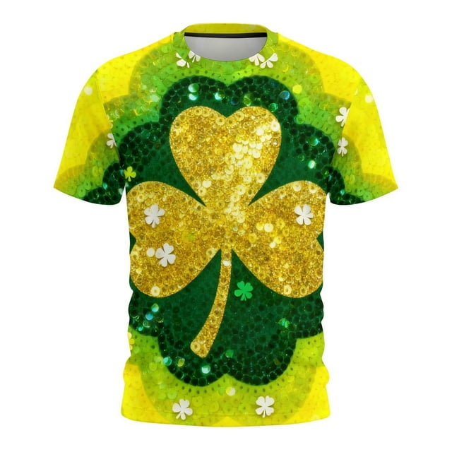 Xuyuer Women's Saint Patrick's Day Printed Round Neck Solid Color Short Sleeve Casual Loose Top