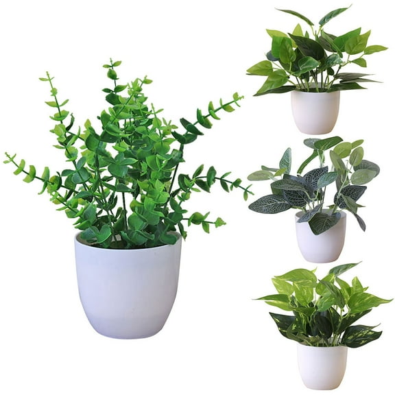 Happy Date Faux Plants Indoor, Artificial Plants for Home Decor Indoor, Small Fake Plants - Fake Plants Decor and Decorative Plants, Fake Plant and Artificial Plant - White Pot，4Pcs