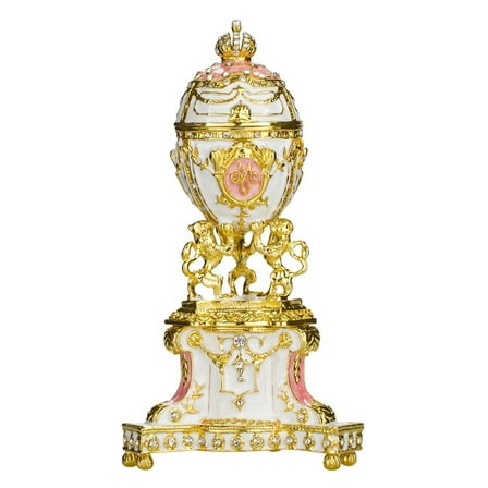 danila-souvenirs Faberge style Royal Danish Egg / Trinket Jewel Box with Lions 5.2” (13 cm) pink